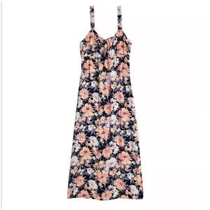SO Sleeveless Cinched Front, Side Slit Midi Sleeveless Dress Floral Size Medium